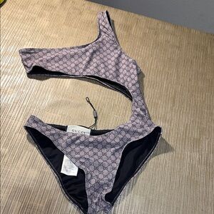 Designer inspired Women's One-Shoulder Monogram Swimsuit size Medium